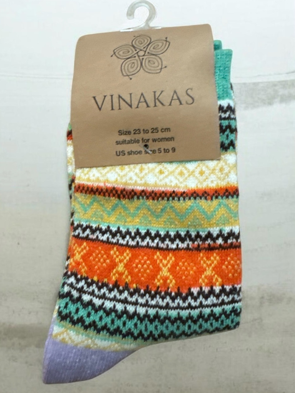 Women's Casual Crew Socks - Orange & Teal Pattern